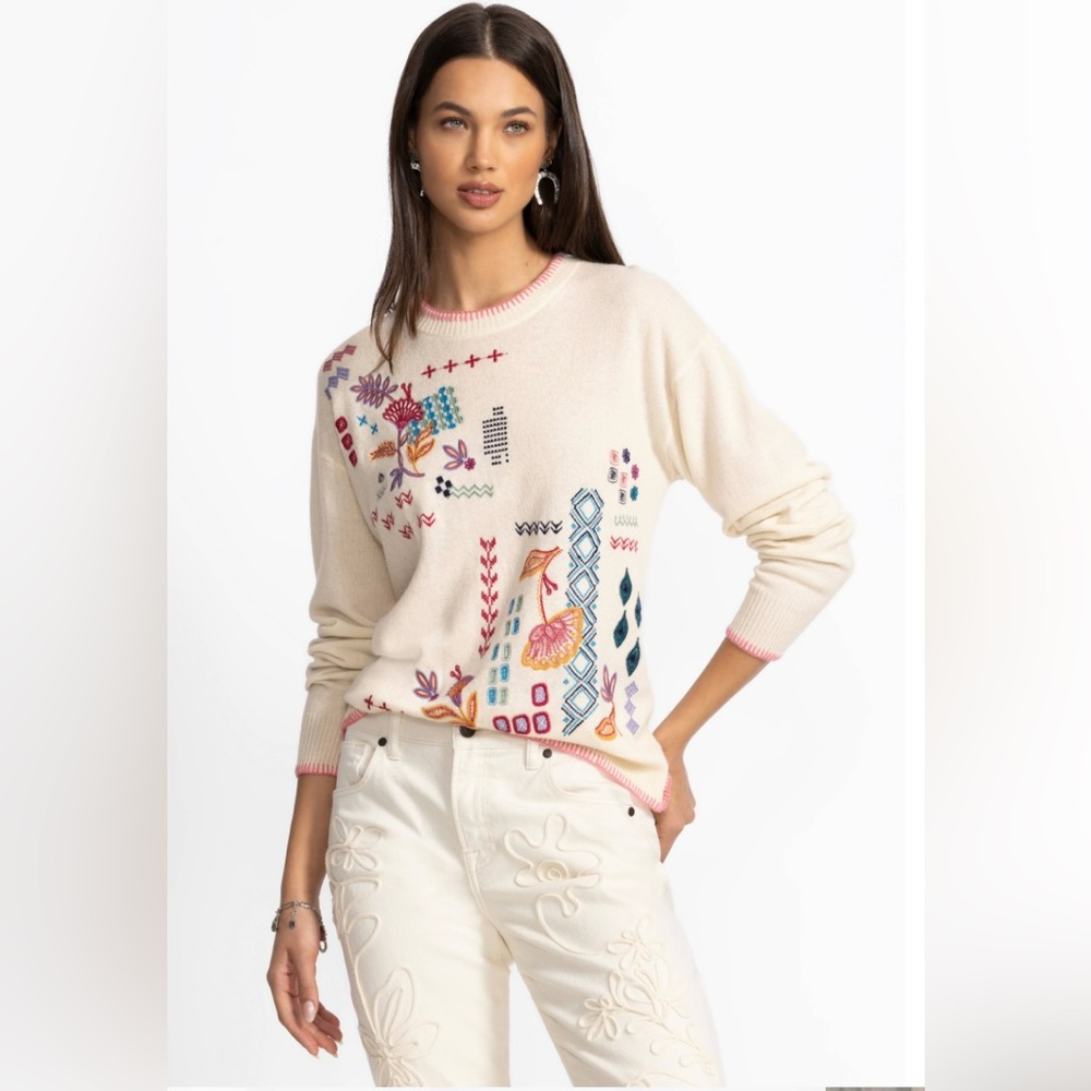 NWT Johnny Was Ginnie Drop Shoulder Pullover Wool Cashmere Blend Size L Boho Lux